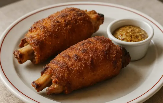 Pieds de porc panés et grillés à la moutarde à l’ancienne