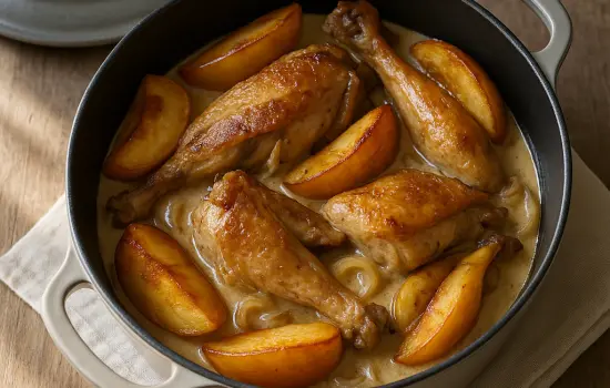 Pintade au cidre et aux pommes à la normande