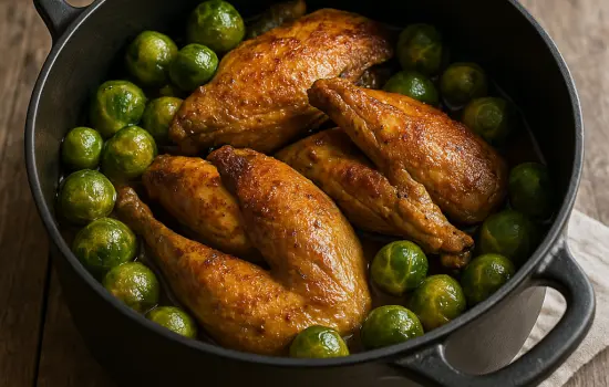 Pintade aux choux de Bruxelles à l’ancienne
