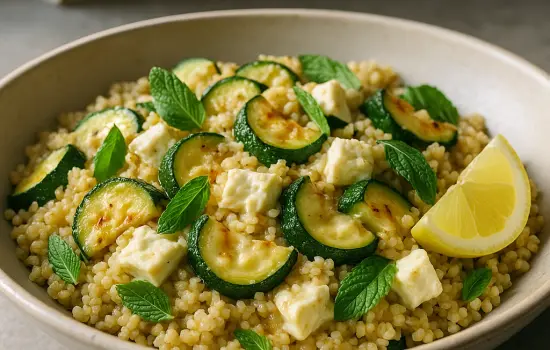 Poêlée de boulgour aux courgettes, feta et menthe