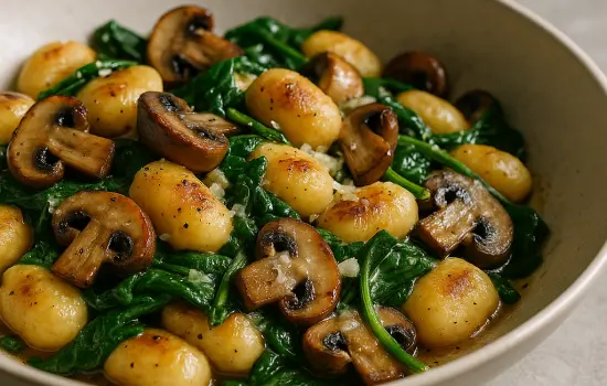 Poêlée de gnocchis aux champignons et épinards facile