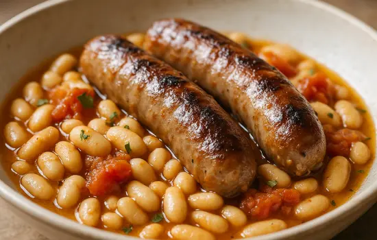 Poêlée de haricots blancs, saucisse de Toulouse et tomates
