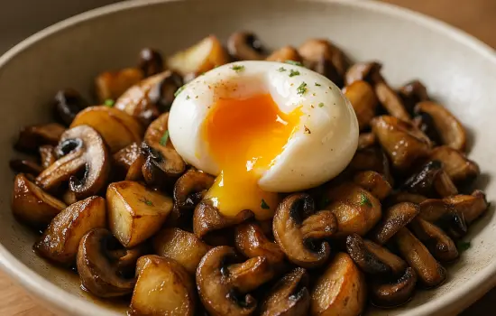 Poêlée de topinambours, champignons et œufs mollets