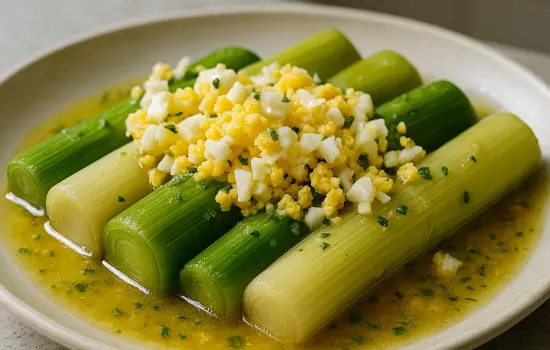 Poireaux vinaigrette aux œufs mimosa