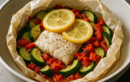 Poisson en papillote aux légumes d’été et citron