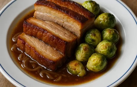 Poitrine de porc braisée aux choux de Bruxelles à l’ancienne