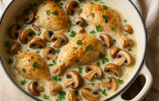 Poulet au riesling et aux champignons traditionnel