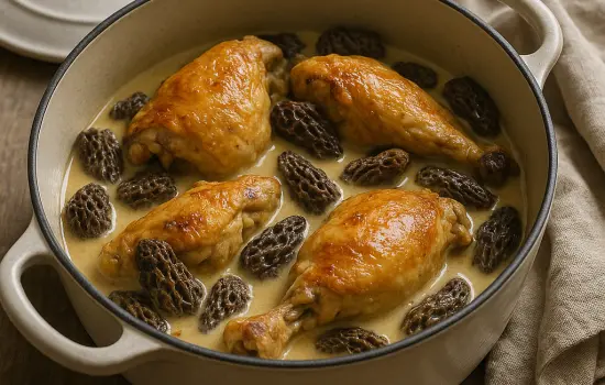 Poulet aux morilles et au vin jaune à l’ancienne