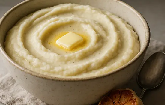 Purée de chou-fleur et pommes de terre à l’ail rôti
