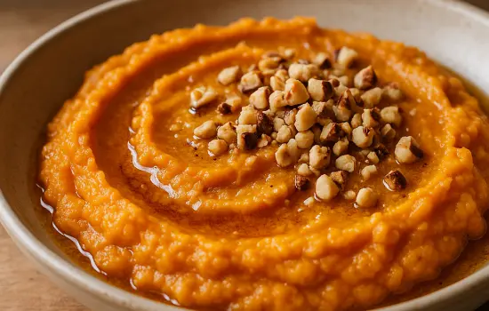 Purée de patate douce au beurre noisette et aux noisettes