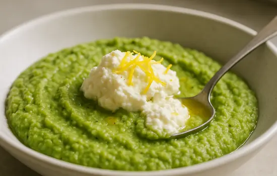 Purée de pois gourmands, ricotta et citron