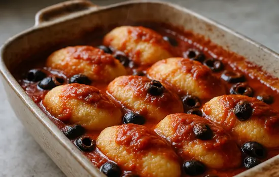 Quenelles de semoule au coulis de tomate et aux olives