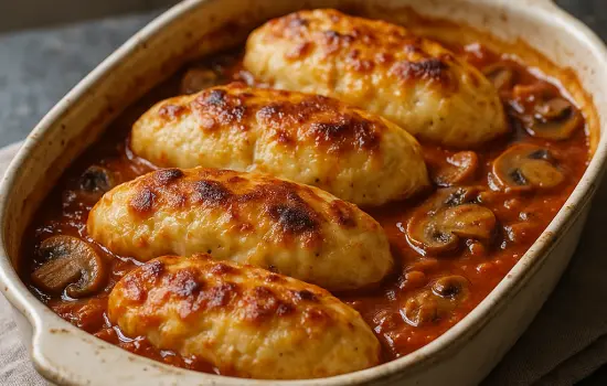 Quenelles de volaille sauce tomate et champignons