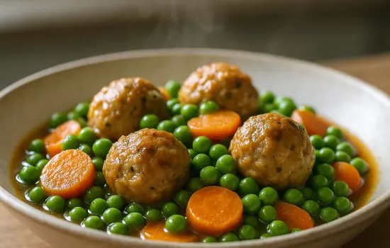 Ragoût de boulettes aux petits pois et carottes