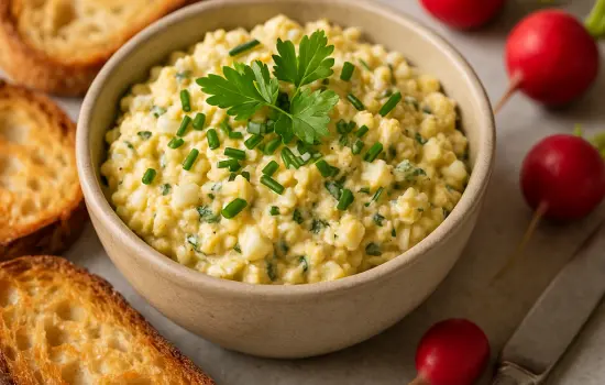 Rillettes d’œufs durs à la moutarde et aux herbes