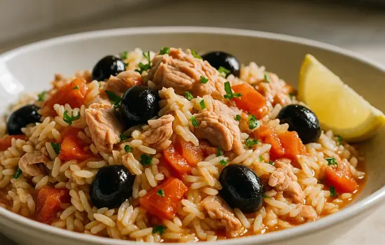Riz au thon, tomates et olives facile