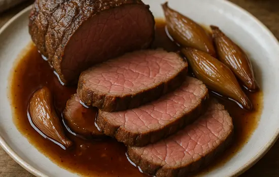 Rôti de bœuf aux échalotes confites à la française