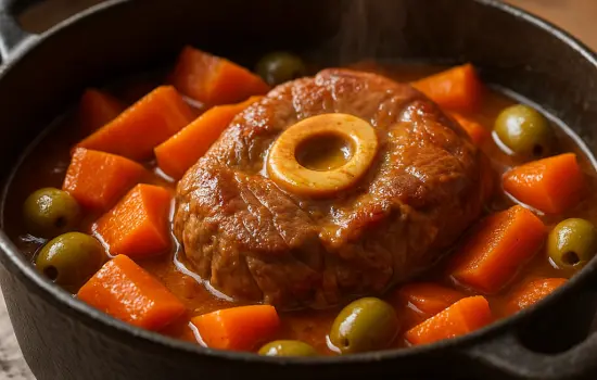 Rouelle de veau braisée aux carottes et aux olives