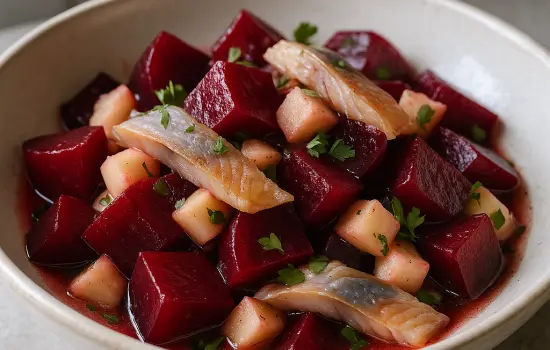 Salade de betteraves, pommes et hareng fumé
