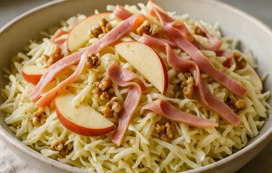 Salade de chou blanc, pommes, jambon et noix
