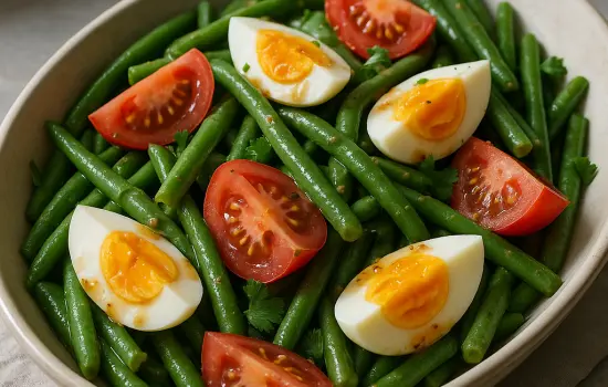 Salade de haricots verts, tomates et œufs durs
