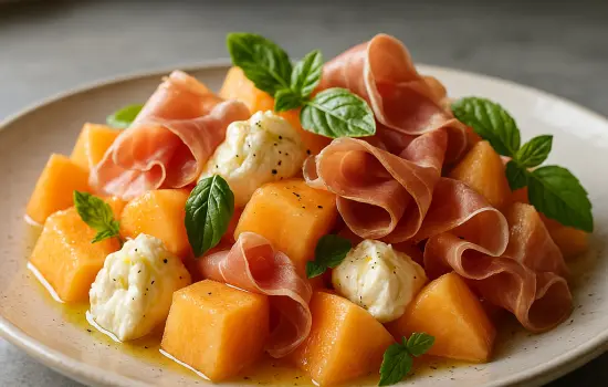 Salade de melon, jambon cru et mozzarella facile