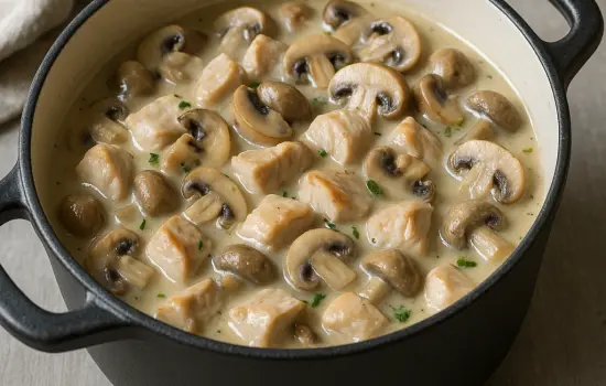 Sauté de dinde à la crème et aux champignons