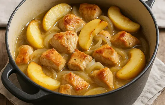 Sauté de dinde au cidre et aux pommes à la normande