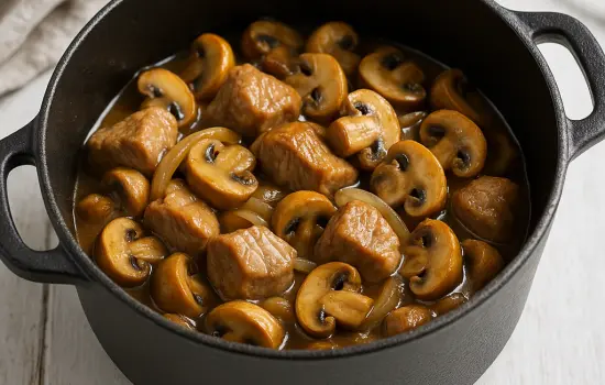 Sauté de porc au cidre et aux champignons à la normande