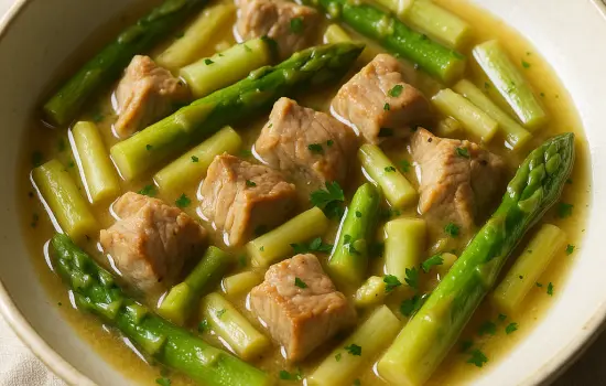 Sauté de porc aux asperges à l’ancienne