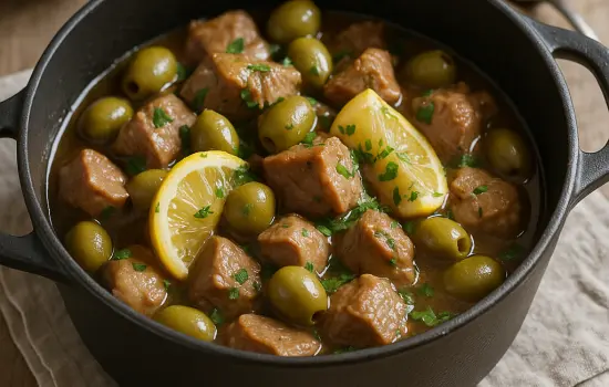 Sauté de porc aux olives et citron à la provençale