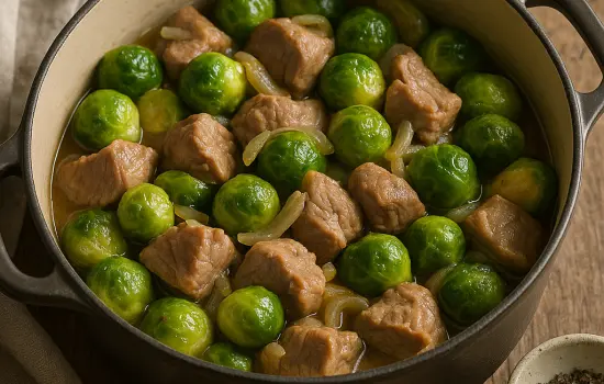 Sauté de veau aux choux de Bruxelles à l’ancienne