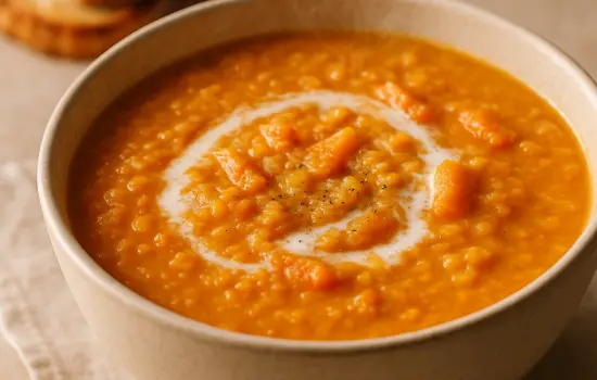 Soupe de lentilles corail aux carottes et lait de coco