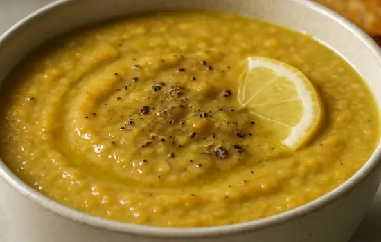 Soupe de pois cassés au cumin, carottes et citron