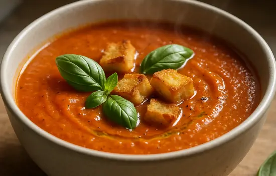 Soupe de tomates rôties et poivrons au basilic