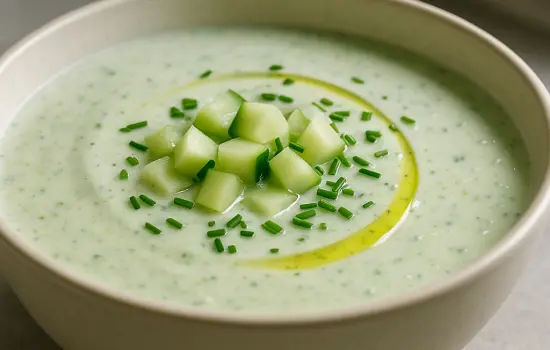 Soupe froide de concombre au yaourt et aux herbes