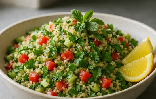 Taboulé de boulgour aux herbes, concombre et tomates