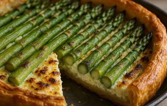 Tarte aux asperges vertes et ricotta citronnée