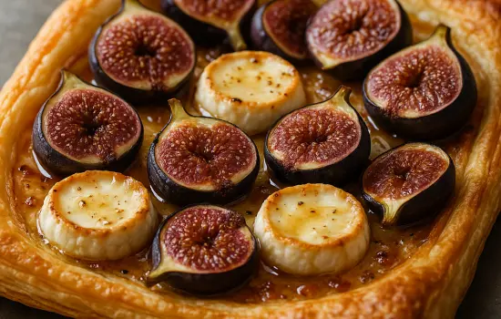 Tarte fine aux figues, chèvre et miel