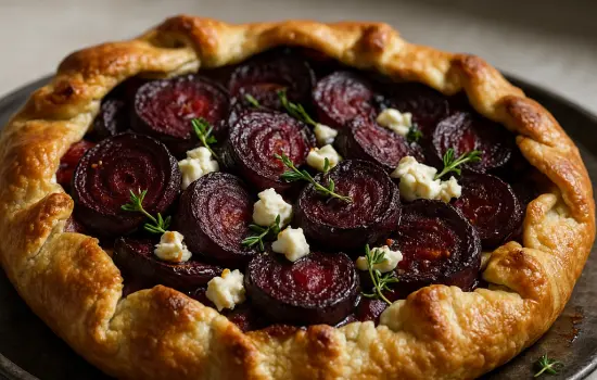 Tarte rustique aux betteraves rôties, feta et thym