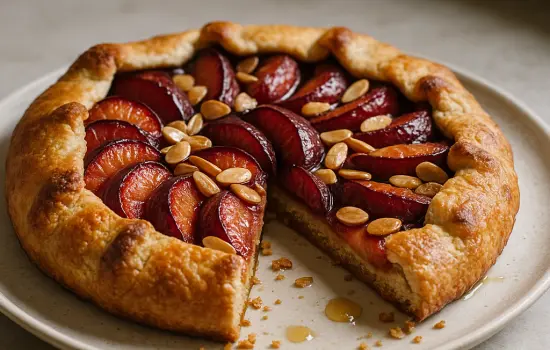 Tarte rustique aux prunes, amandes et miel