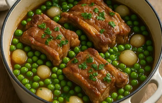 Tendrons de veau braisés aux petits pois à la française