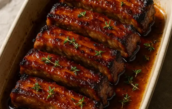 Travers de porc caramélisés au miel et au thym à la française