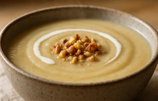 Velouté de céleri-rave, poire et noix