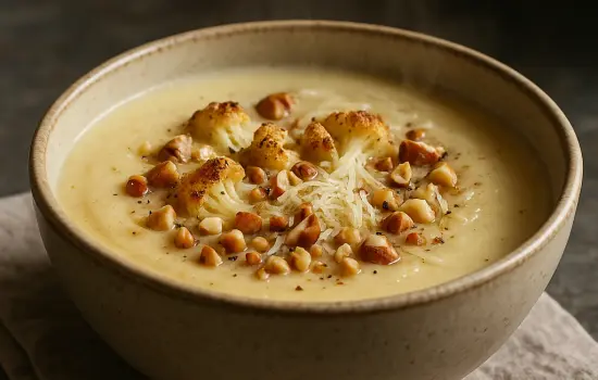 Velouté de chou-fleur rôti au comté et noisette