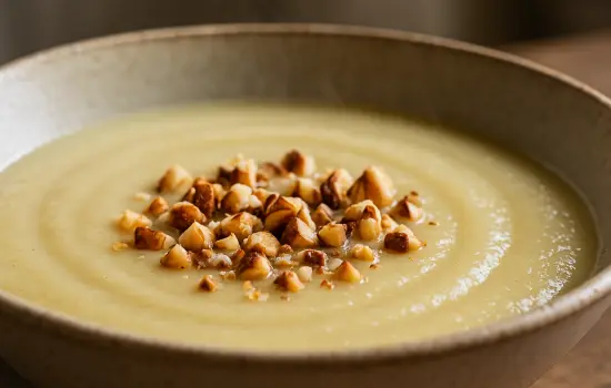 Velouté de chou-rave, pomme et noisettes