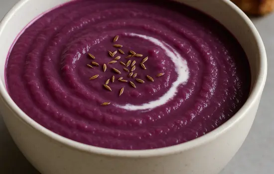Velouté de chou rouge, pomme et cumin facile